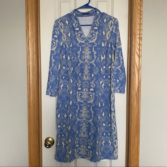 J McLaughlin Blue Sheath Dress Snake Print Size Medium - Picture 1 of 8